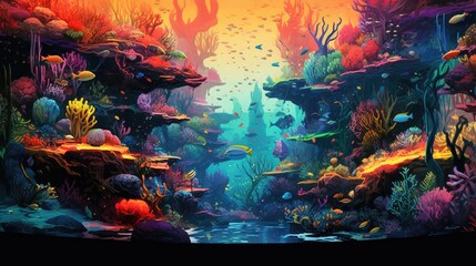 Obraz na płótnie Canvas Undersea with beautiful reef coral and fishes. Generative Ai
