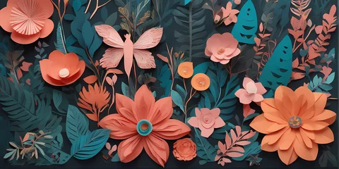 Wandaufkleber Bunch Flower With Paper Art Style © Belfa