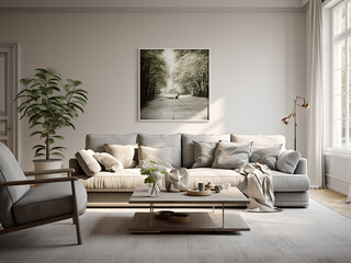 Modern grey living room with elegant design. AI Generative.