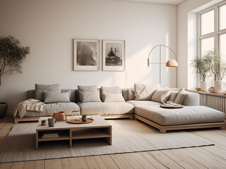 Welcoming grey living room with balanced hues. AI Generative.