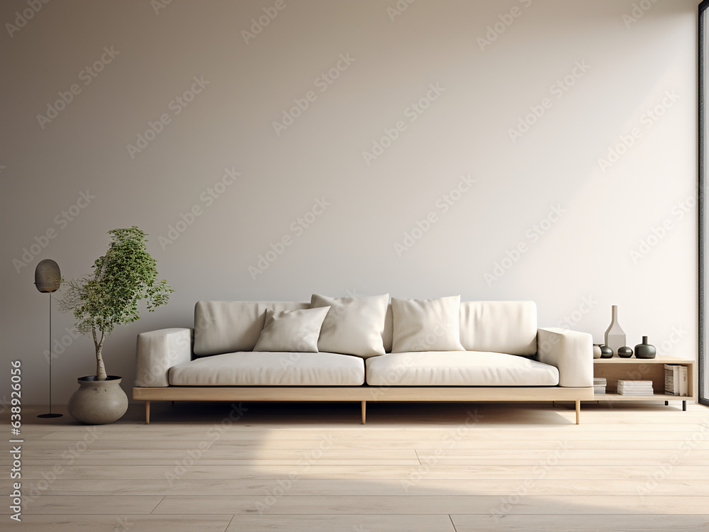 Wall mural Minimalism living room interior with a pure aesthetic. AI Generative.