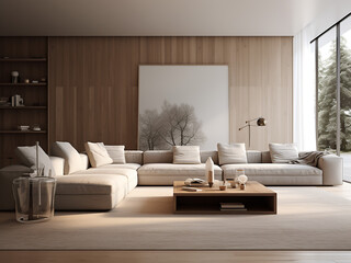 Cozy minimalism living room interior with simplicity. AI Generative.