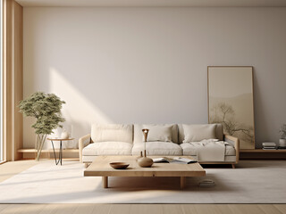Fototapeta na wymiar Modern minimalism living room with a fresh feel. AI Generative.