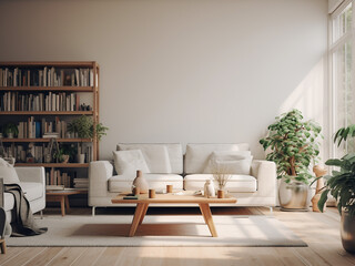 White living room interior with a pure aesthetic. AI Generative.