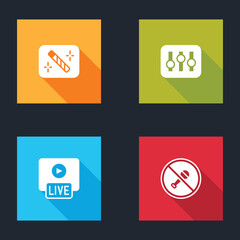 Set Photo retouching, Sound mixer controller, Live stream and Mute microphone icon. Vector