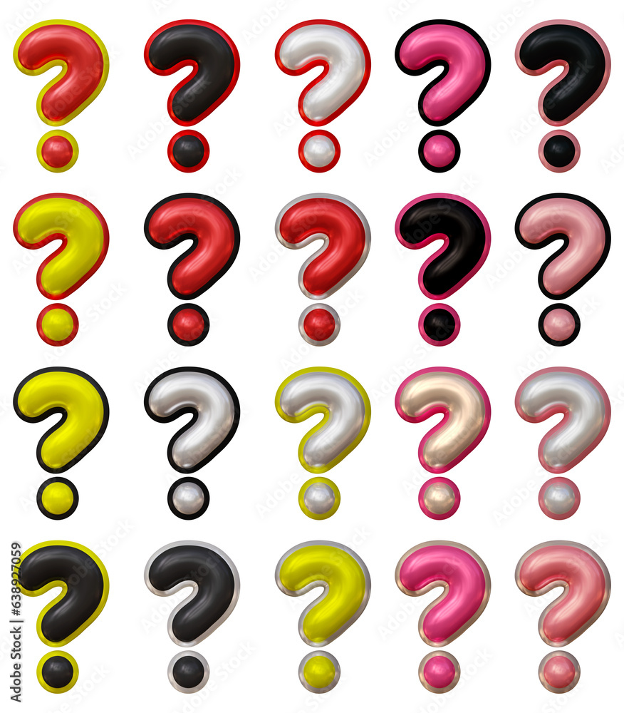 Poster set of question mark symbol design. ask icon or sign shape isolated on transparent background in 3d 