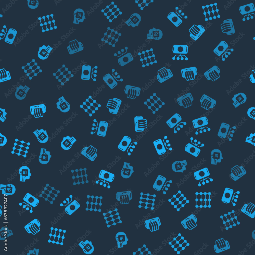 Leinwandbilder set neural network, cloud technology data transfer and humanoid robot on seamless pattern. vector