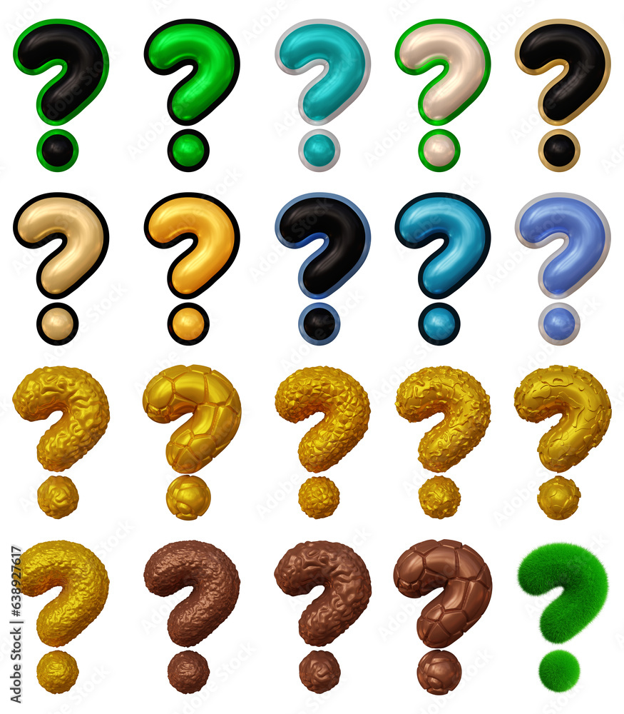 Poster set of question mark symbol design. ask icon or sign shape isolated on transparent background in 3d 
