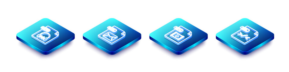 Set Isometric line MP3 file document, EML, MP4 and XSL icon. Vector