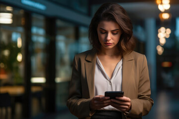 Businesswoman Coping with Heartbreaking News on Smartphone