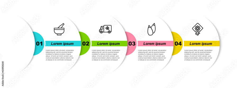 Canvas Prints Set line Mortar and pestle, Flour truck, Seed and Pack full of seeds of plant. Business infographic template. Vector