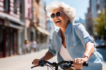 Active Senior Woman Riding a Bike