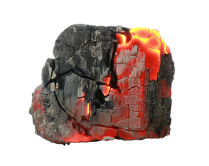 Piece of smoldering coal isolated on white