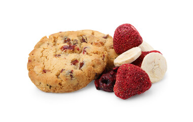 Cookies and freeze dried fruits isolated on white