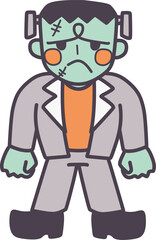 可愛くデフォルメした悲しんでいるフランケンシュタインのカラーイラスト