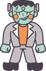 可愛くデフォルメした笑顔のフランケンシュタインのカラーイラスト