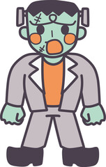 Obraz premium 可愛くデフォルメしたフ驚いているランケンシュタインのカラーイラスト