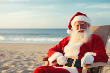 Obraz premium Seaside Santa: Unwinding on the Shore