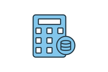 Calculator and Money Icon. Icon related to Credit and Loan. suitable for web site design, app, user interfaces, printable etc. Flat Line icon style. Simple vector design editable