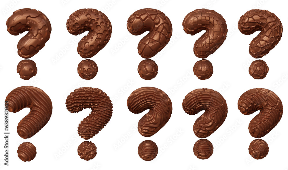 Poster set of chocolate question mark symbol design. ask icon or sign shape isolated on transparent backgro