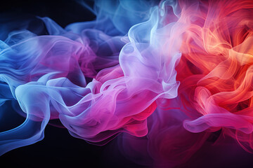 Obraz premium Wavy Rainbow Clouds of purple, yellow, and bright orange, in the style of vibrant stage backdrops, with light crimson free brushwork and a pastel color smokey background, 3D Rendered