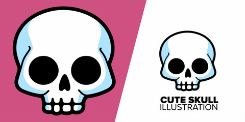Cute skull head cartoon brings life to the Halloween icon concept in an isolated vector. Embrace the playful skeleton flat cartoon style today!