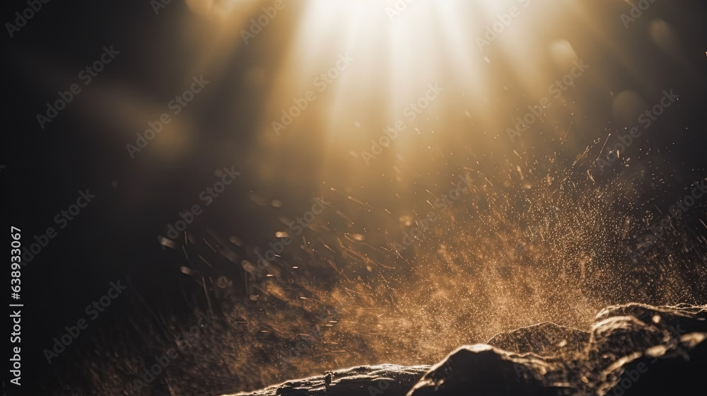 Poster dust rays background. god rays in the textured air.