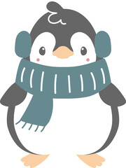 merry christmas and happy new year with cute penguin, flat png transparent element cartoon character design