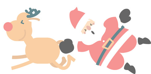 merry christmas and happy new year with cute santa claus and reindeer, flat png transparent element cartoon character design