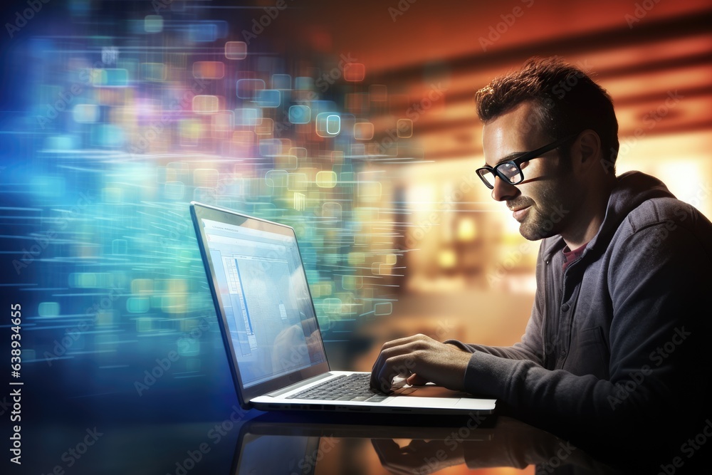 Wall mural portrait of a programmer in the modern computer world