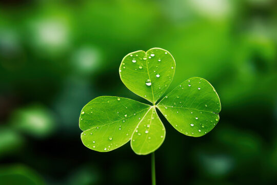 four leaf clover texture with rose drops. St.Patrick 's Day. green, herbal background. lawn or garden