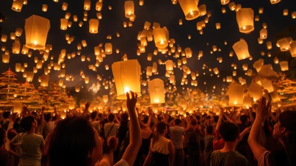 Fotobehang Yi Peng festival lantern festival Chiang Mai, Thailand © Sasint