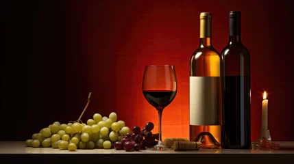 Fotobehang Red and white wine composition in mood lighting © Sasint