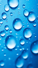 Macro water droplets on a pale blue background, mobile wallpaper. nature photography