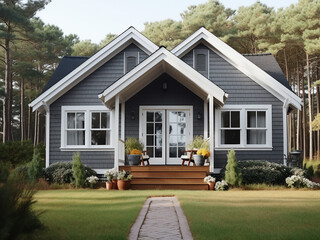 Fototapeta na wymiar Contemporary grey cottage exterior, pleasing design. AI generative.
