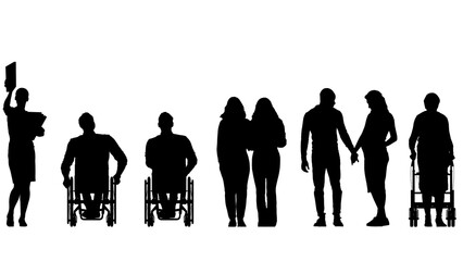 set of people hospital people  activity silhouette illustration for finance business healthcare wheelchair people good perforrmance 