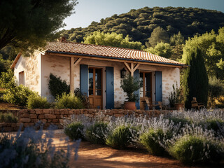 Fototapeta na wymiar Vintage Provence cottage exterior, pleasing design. AI generative.