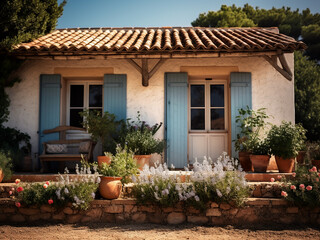 Fototapeta premium Rustic Provence cottage showcasing elegance. AI generative.