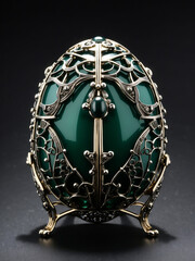 Fototapeta na wymiar Egg metalwork jewelry, black background, meticulous details, symmetry and balance