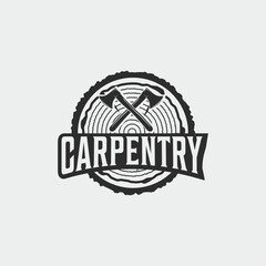 ax and wood carpentry logo vintage vector illustration template icon graphic design