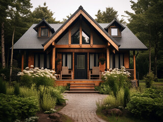 Cozy cottage nestled in nature, inviting house. AI generative.