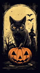 Hand drawn of a cat in a Halloween with a texture