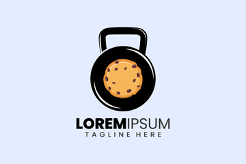 Fitness gym concept vector logo label icon emblem with biscuit kettlebell shape workout bodybuilding