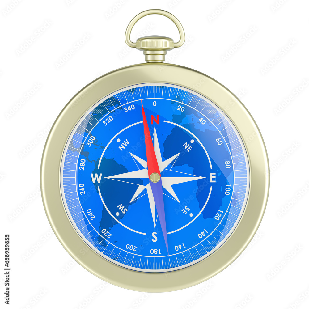 Poster magnetic compass, front view. 3d rendering isolated on transparent background
