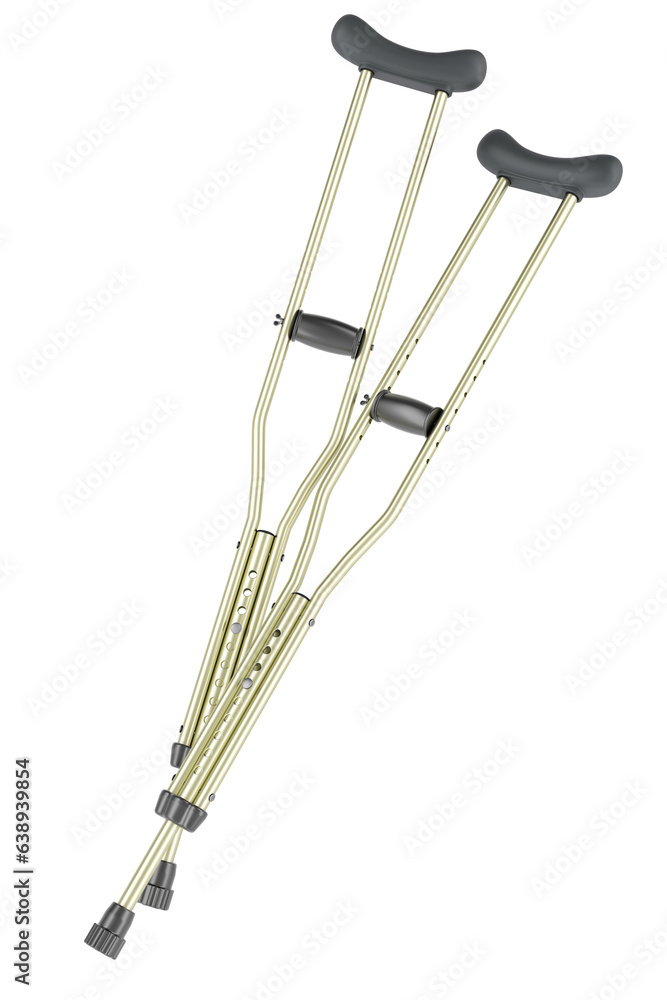 Poster lightweight underarm crutches with height adjustment, 3d rendering isolated on transparent backgroun