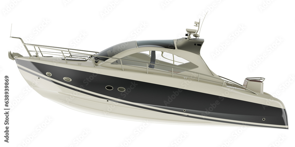 Poster motorboat, speed boat or powerboat side view. 3d rendering isolated on transparent background