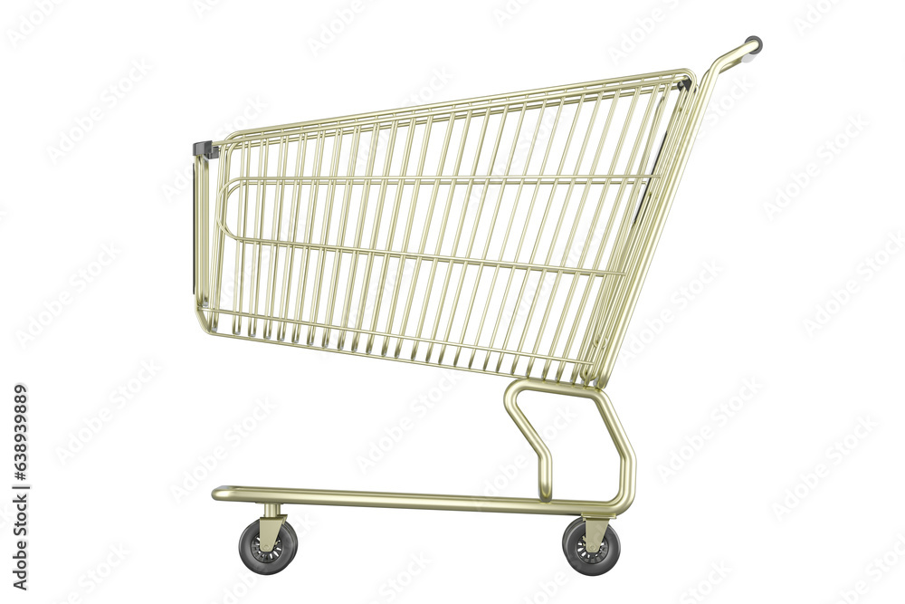 Poster shopping cart, shopping trolley side view. 3d rendering isolated on transparent background