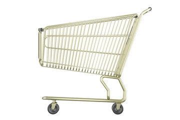 Shopping cart, shopping trolley side view. 3D rendering isolated on transparent background