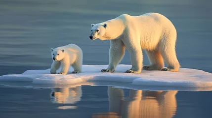 Foto op Canvas Polar bear with cub on ice floe. generative ai © tong2530