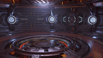 Obraz premium Futuristic spaceship interior or sci-fi corridor. Detailed machine room with advanced robotic technology. 3d rendering 
